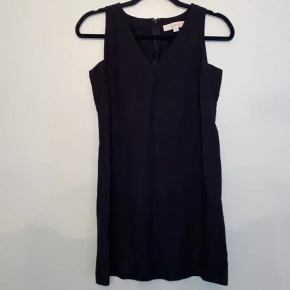 LOFT black linen viscose sheath dress